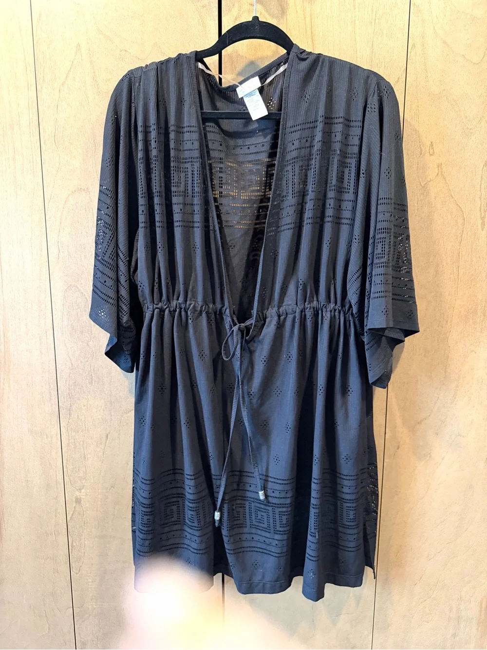 Dotti 1X Black Eyelet Drawstring Tunic swim cover up